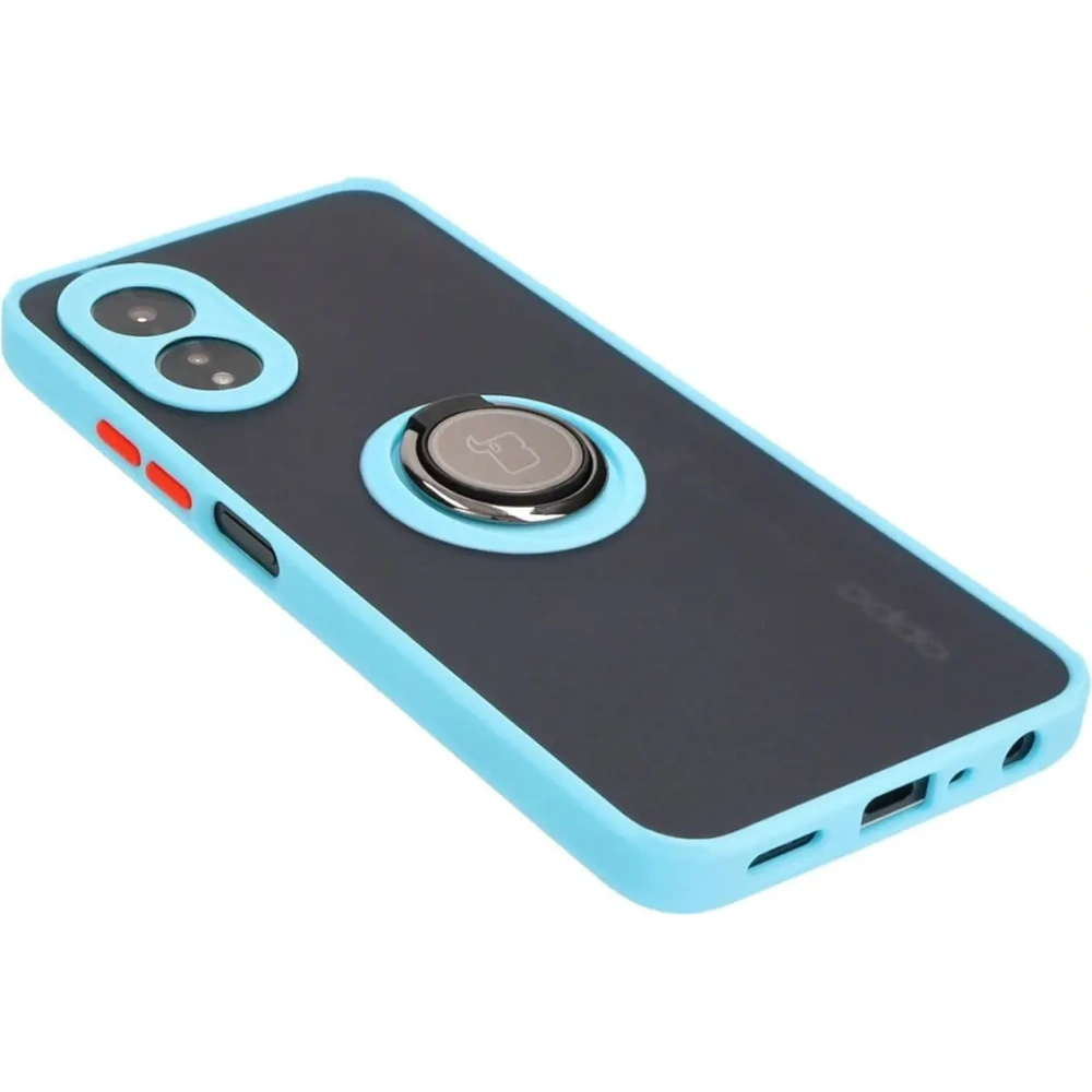 Etui z uchwytem na palec Bizon Case Hybrid Ring do Oppo A38 4G przydymione z jasnoniebieską ramką