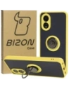 Pouzdro s úchopem na prst Bizon Case Hybrid Ring pro Oppo A38 4G kouřové s žlutým rámečkem