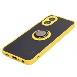Etui z uchwytem na palec Bizon Case Hybrid Ring do Oppo A38 4G przydymione z żółtą ramką