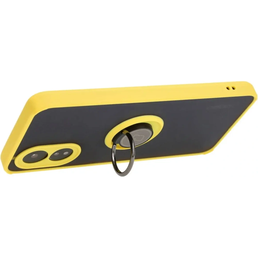 Etui z uchwytem na palec Bizon Case Hybrid Ring do Oppo A38 4G przydymione z żółtą ramką