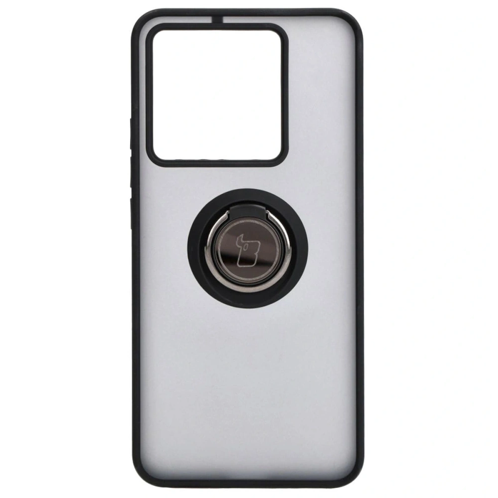 Etui z uchwytem na palec Bizon Case Hybrid Ring do Xiaomi 13T Pro / 13T przydymione z czarną ramką