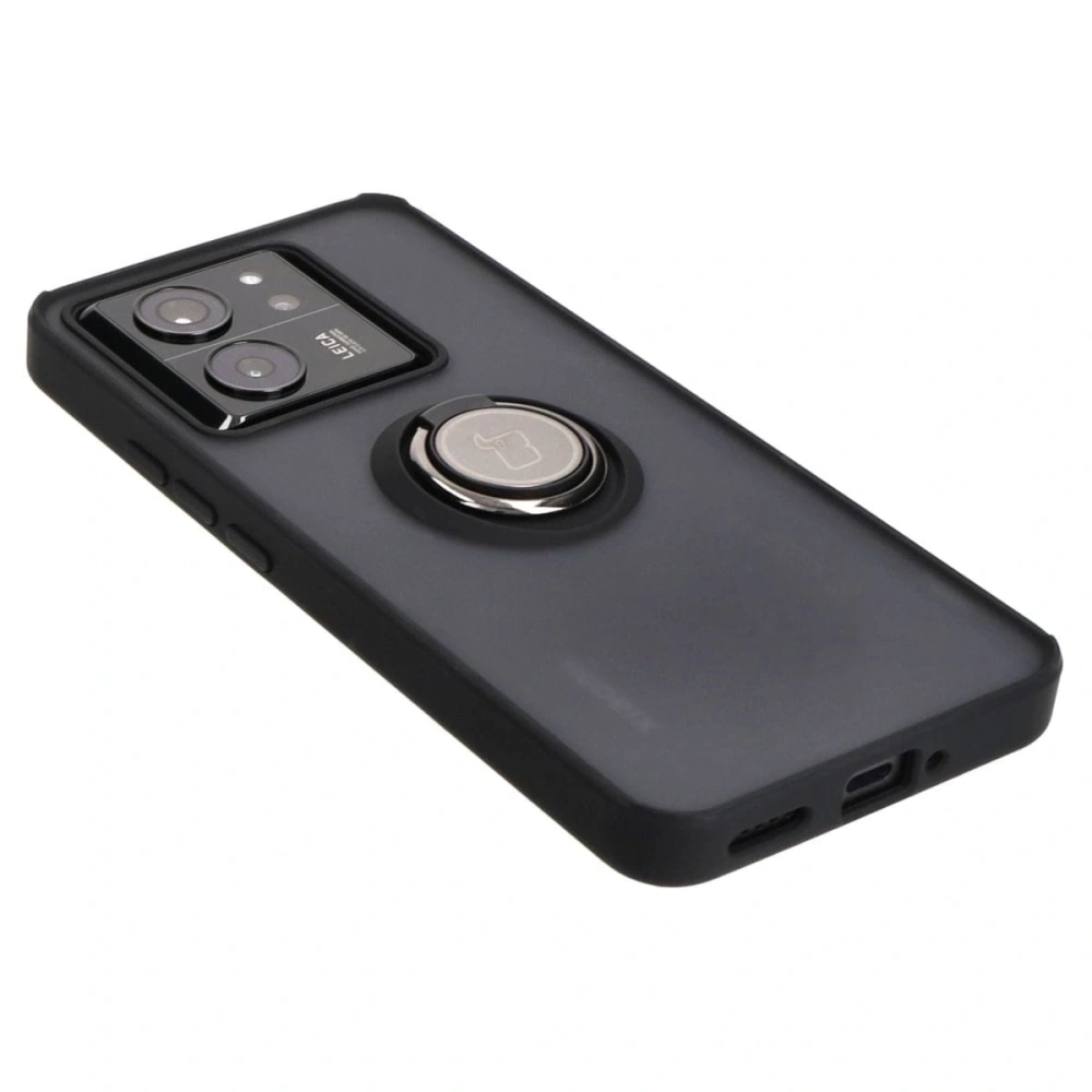 Etui z uchwytem na palec Bizon Case Hybrid Ring do Xiaomi 13T Pro / 13T przydymione z czarną ramką
