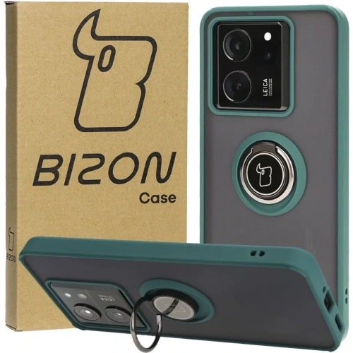 Kup Etui z uchwytem na palec Bizon Case Hybrid Ring do Xiaomi 13T Pro / 13T przydymione z ciemnozieloną ramką - BIZ3855 - {ean13} - Sklep Home Screen