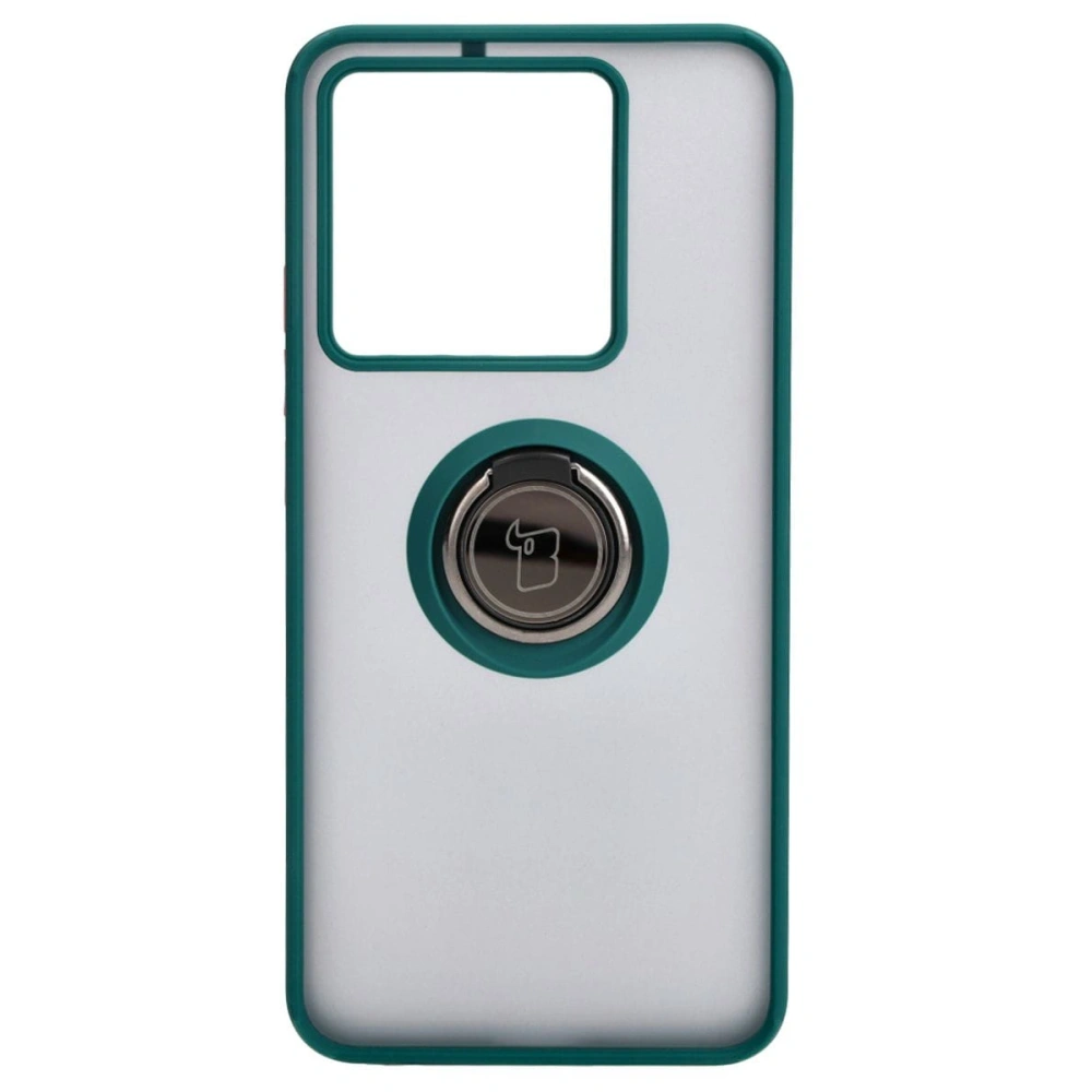 Etui z uchwytem na palec Bizon Case Hybrid Ring do Xiaomi 13T Pro / 13T przydymione z ciemnozieloną ramką