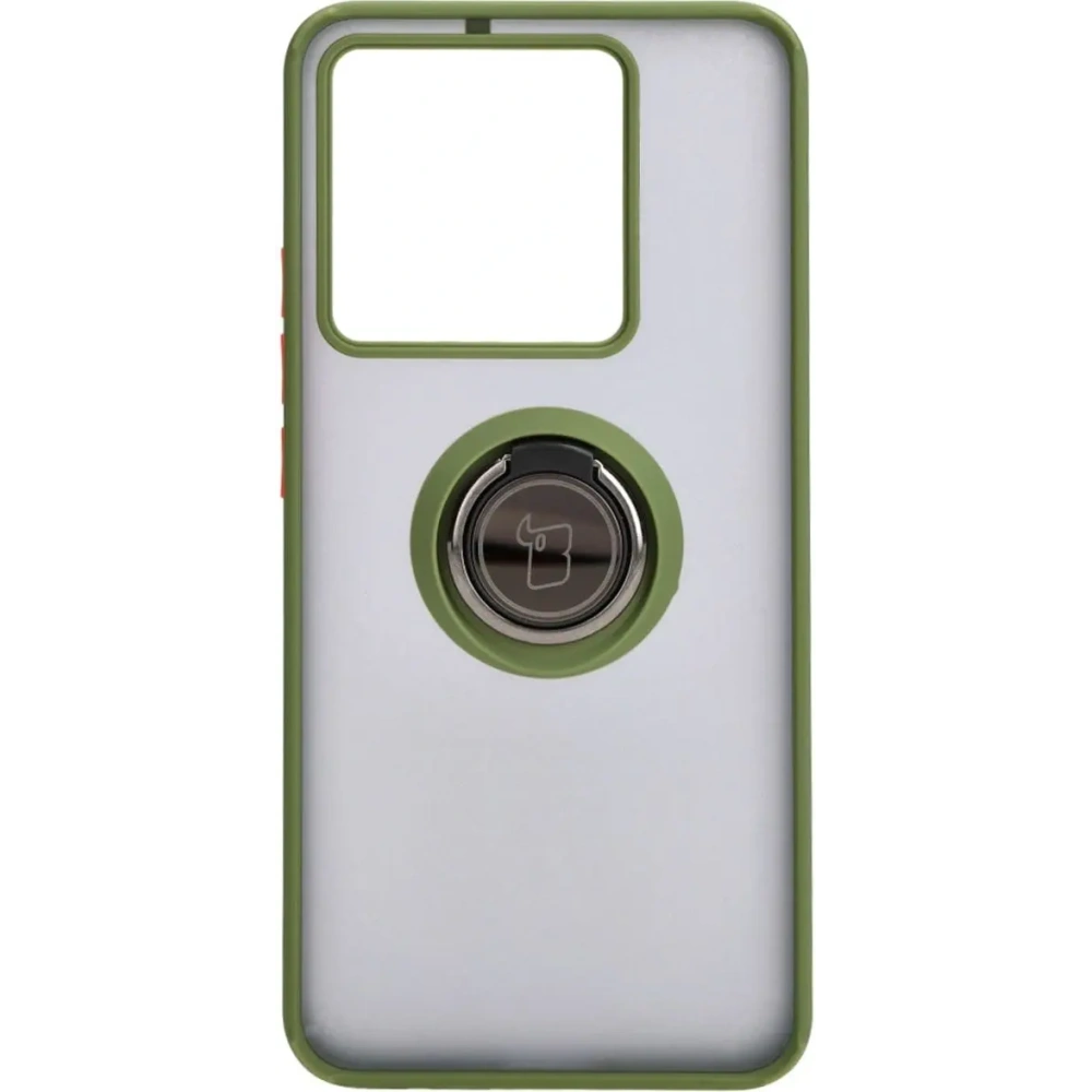 Etui z uchwytem na palec Bizon Case Hybrid Ring do Xiaomi 13T Pro / 13T przydymione z zieloną ramką