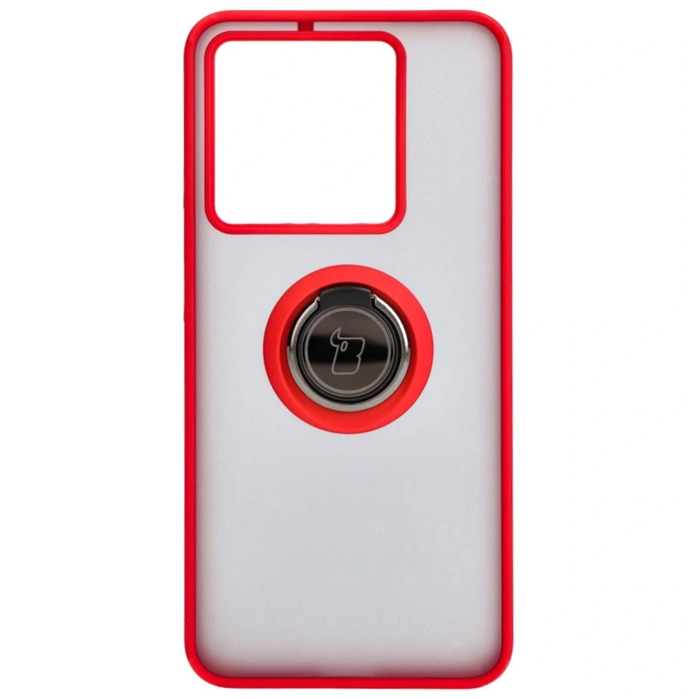 Etui z uchwytem na palec Bizon Case Hybrid Ring do Xiaomi 13T Pro / 13T przydymione z czerwoną ramką