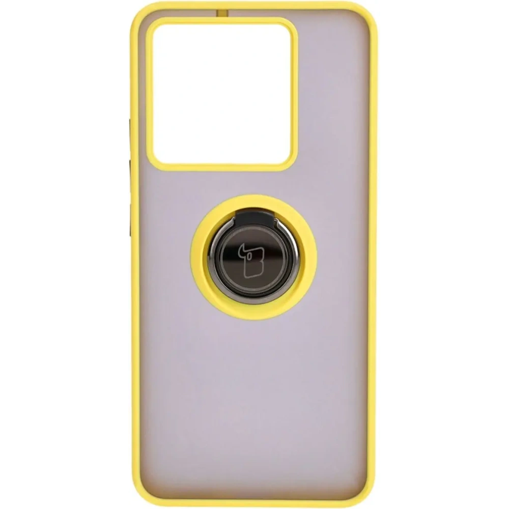 Etui z uchwytem na palec Bizon Case Hybrid Ring do Xiaomi 13T Pro / 13T przydymione z żółtą ramką
