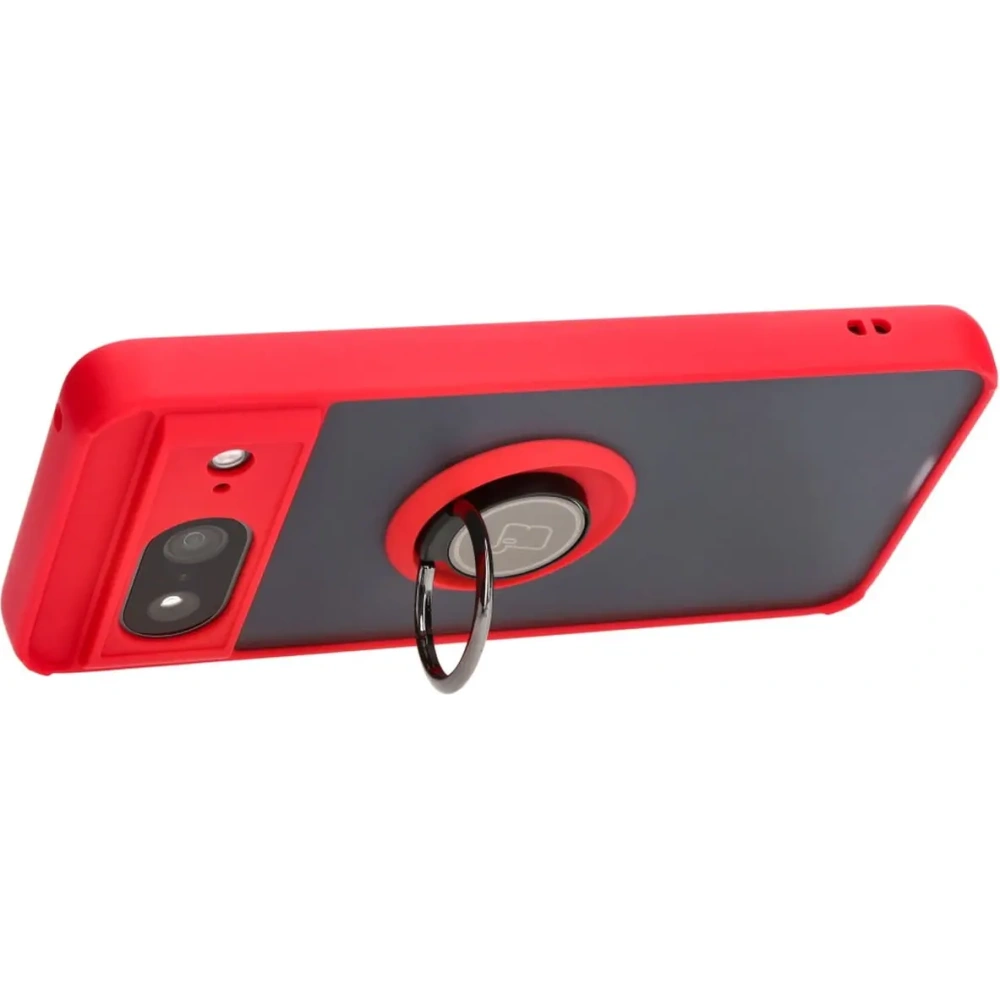 Etui z uchwytem na palec Bizon Case Hybrid Ring do Google Pixel 8 przydymione z czerwoną ramką