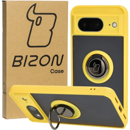 Kup Etui z uchwytem na palec Bizon Case Hybrid Ring do Google Pixel 8 przydymione z żółtą ramką - BIZ3892 - {ean13} - Sklep Home Screen