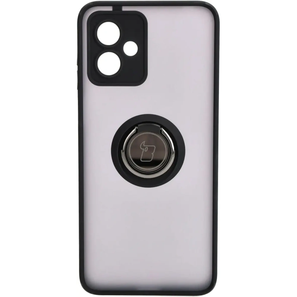 Etui z uchwytem na palec Bizon Case Hybrid Ring do Motorola Moto G14 przydymione z czarną ramką