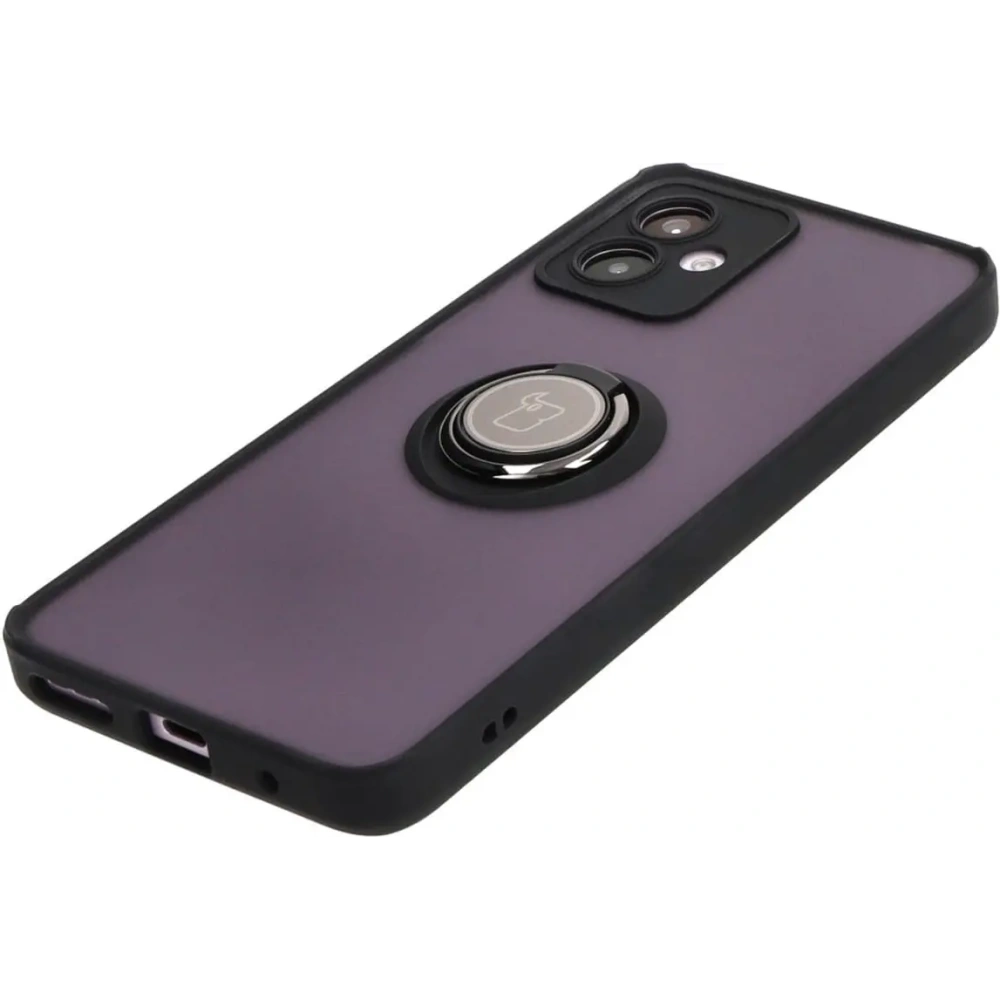 Etui z uchwytem na palec Bizon Case Hybrid Ring do Motorola Moto G14 przydymione z czarną ramką