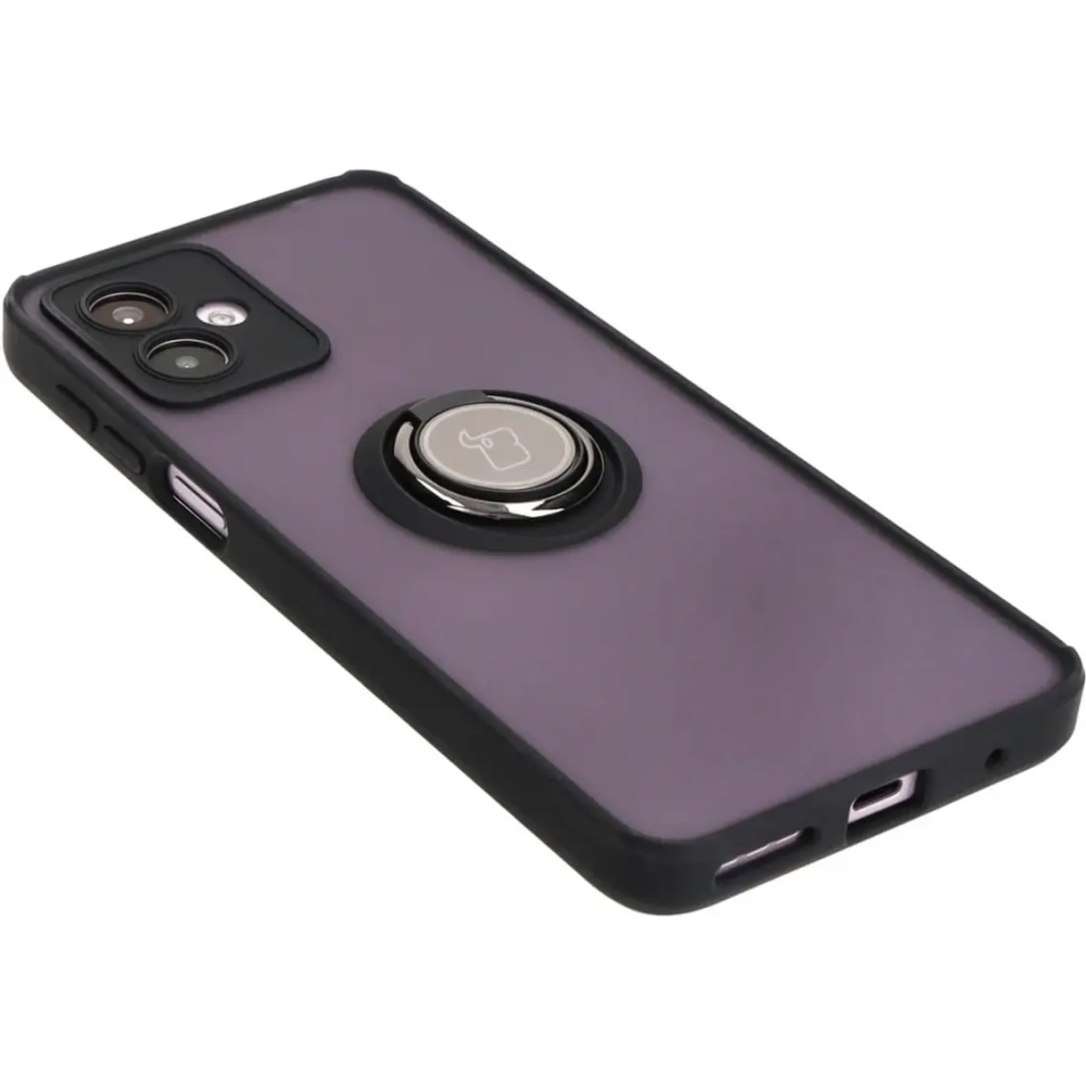 Etui z uchwytem na palec Bizon Case Hybrid Ring do Motorola Moto G14 przydymione z czarną ramką