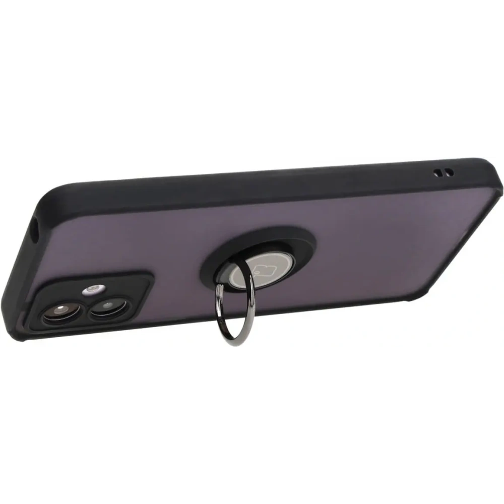 Etui z uchwytem na palec Bizon Case Hybrid Ring do Motorola Moto G14 przydymione z czarną ramką