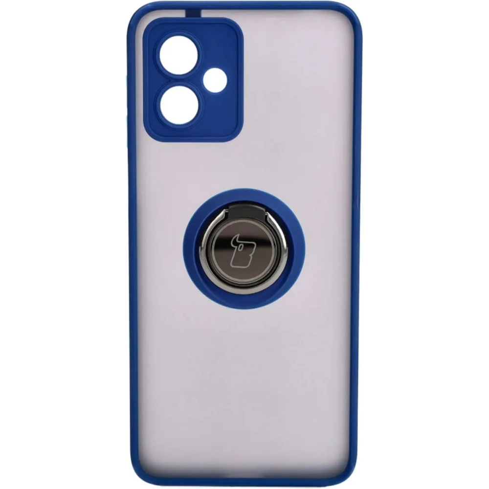 Etui z uchwytem na palec Bizon Case Hybrid Ring do Motorola Moto G14 przydymione z granatową ramką