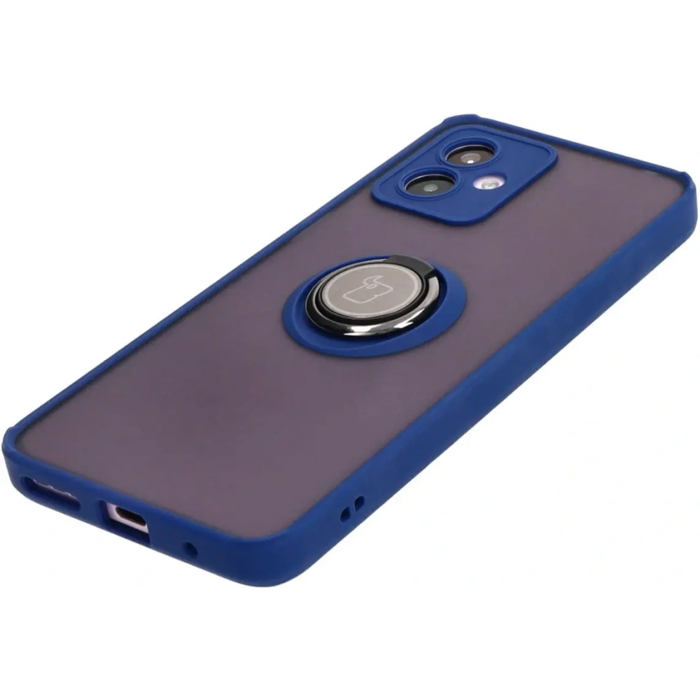 Etui z uchwytem na palec Bizon Case Hybrid Ring do Motorola Moto G14 przydymione z granatową ramką