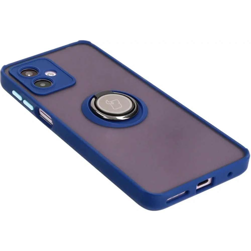 Etui z uchwytem na palec Bizon Case Hybrid Ring do Motorola Moto G14 przydymione z granatową ramką