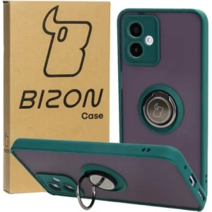 Bizon Case Hybrid Ring Motorola Moto G14 smoky with a dark green frame