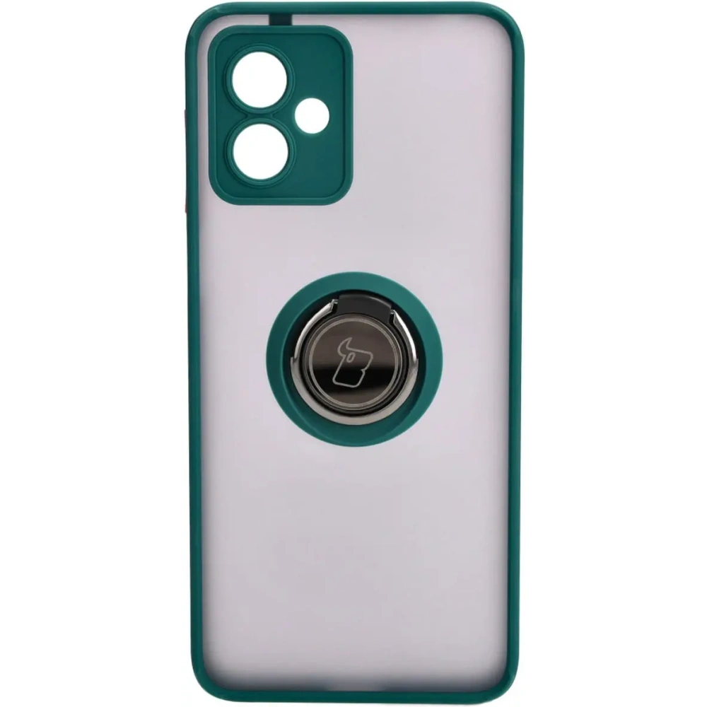 Etui z uchwytem na palec Bizon Case Hybrid Ring do Motorola Moto G14 przydymione z ciemnozieloną ramką