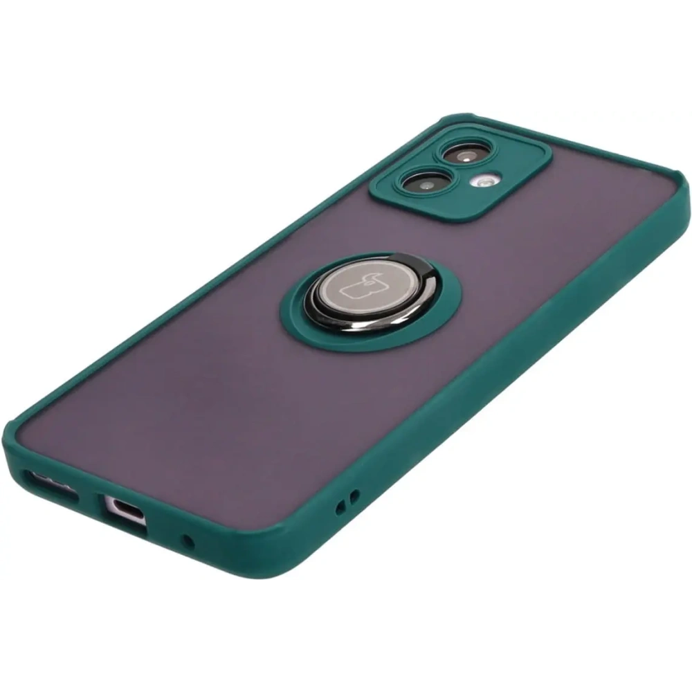 Etui z uchwytem na palec Bizon Case Hybrid Ring do Motorola Moto G14 przydymione z ciemnozieloną ramką