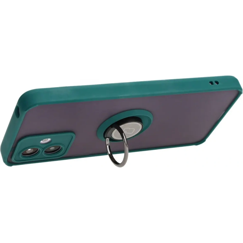 Etui z uchwytem na palec Bizon Case Hybrid Ring do Motorola Moto G14 przydymione z ciemnozieloną ramką