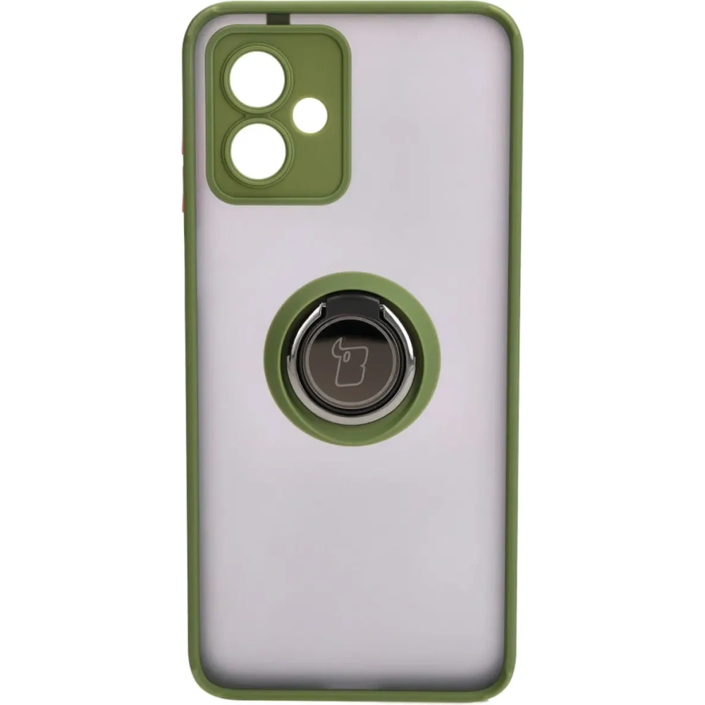 Etui z uchwytem na palec Bizon Case Hybrid Ring do Motorola Moto G14 przydymione z zieloną ramką