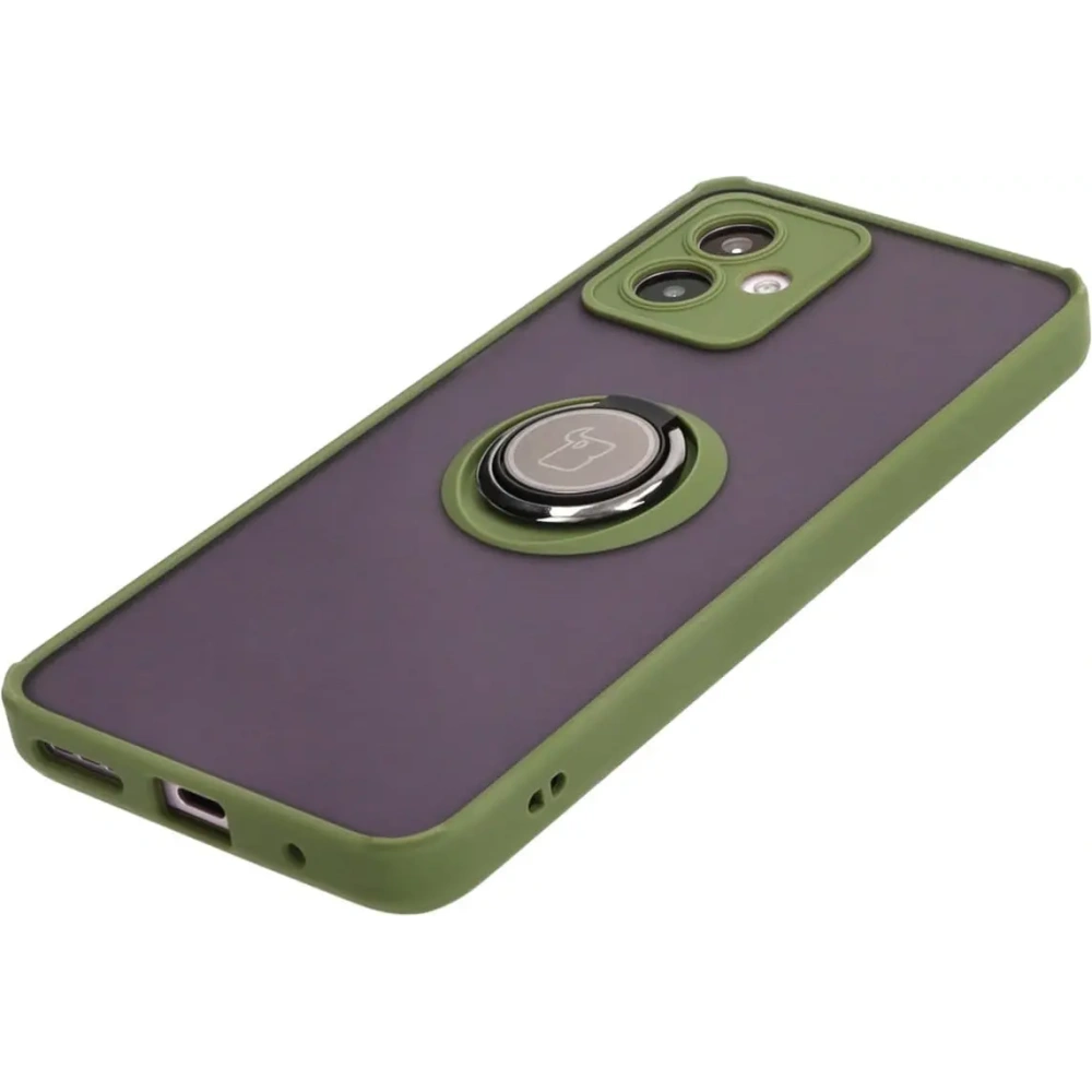 Etui z uchwytem na palec Bizon Case Hybrid Ring do Motorola Moto G14 przydymione z zieloną ramką