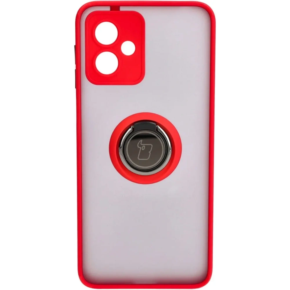 Etui z uchwytem na palec Bizon Case Hybrid Ring do Motorola Moto G14 przydymione z czerwoną ramką