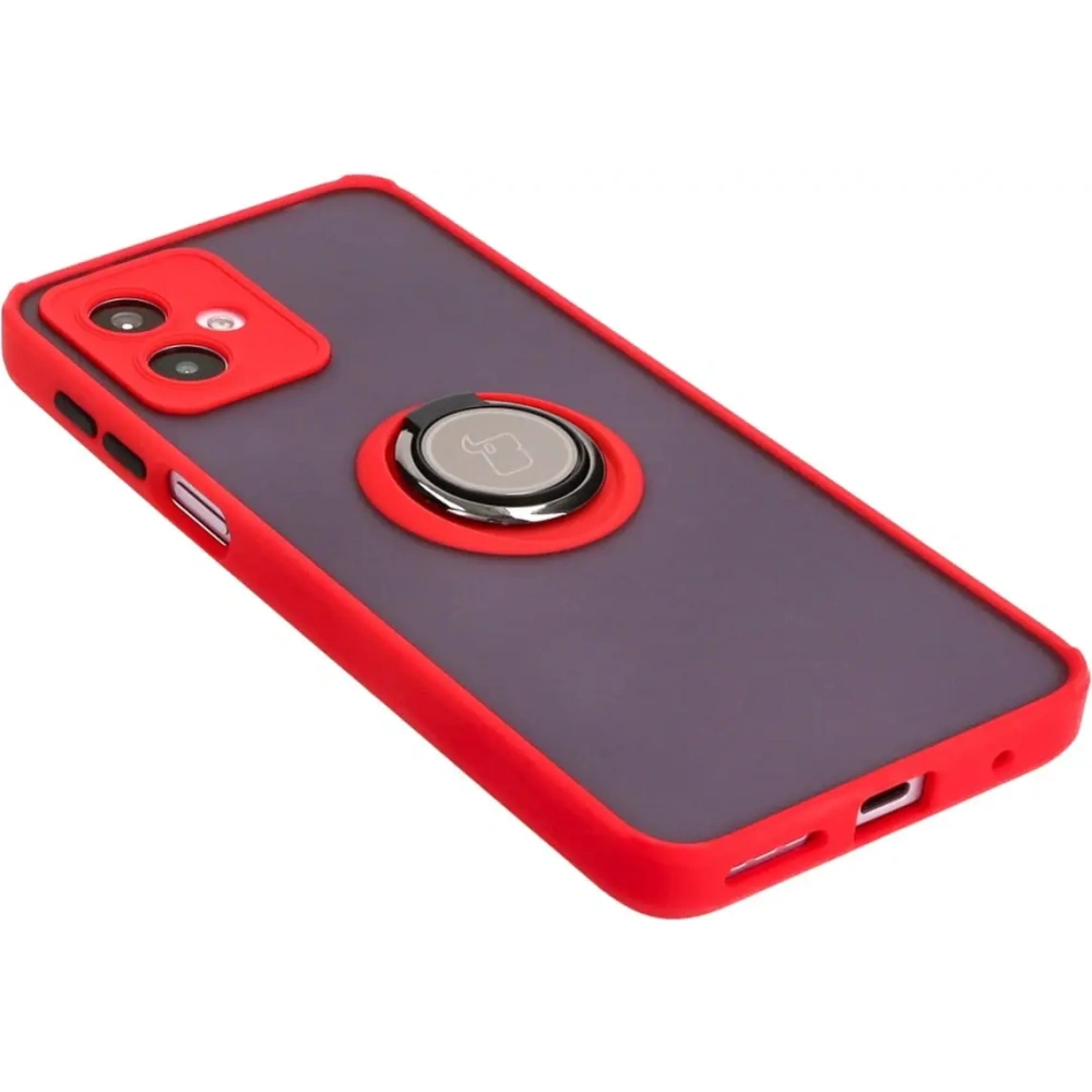Etui z uchwytem na palec Bizon Case Hybrid Ring do Motorola Moto G14 przydymione z czerwoną ramką
