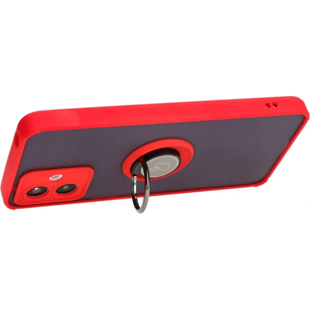 Etui z uchwytem na palec Bizon Case Hybrid Ring do Motorola Moto G14 przydymione z czerwoną ramką