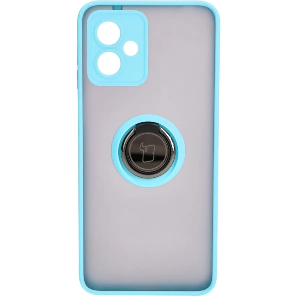 Etui z uchwytem na palec Bizon Case Hybrid Ring do Motorola Moto G14 przydymione z jasnoniebieską ramką