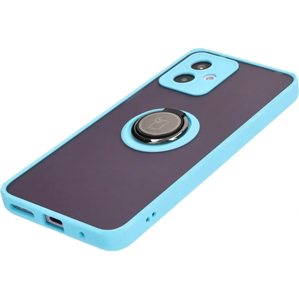 Etui z uchwytem na palec Bizon Case Hybrid Ring do Motorola Moto G14 przydymione z jasnoniebieską ramką