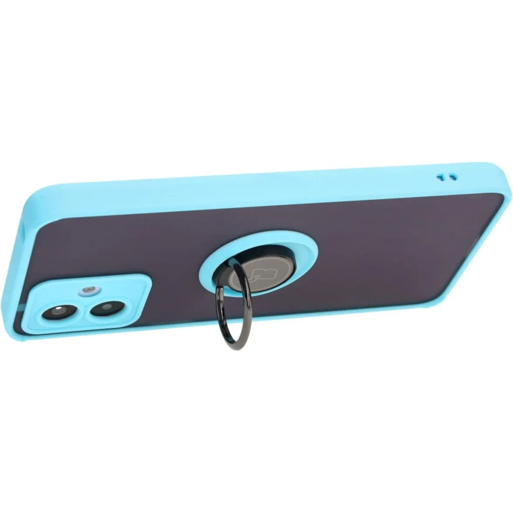 Etui z uchwytem na palec Bizon Case Hybrid Ring do Motorola Moto G14 przydymione z jasnoniebieską ramką