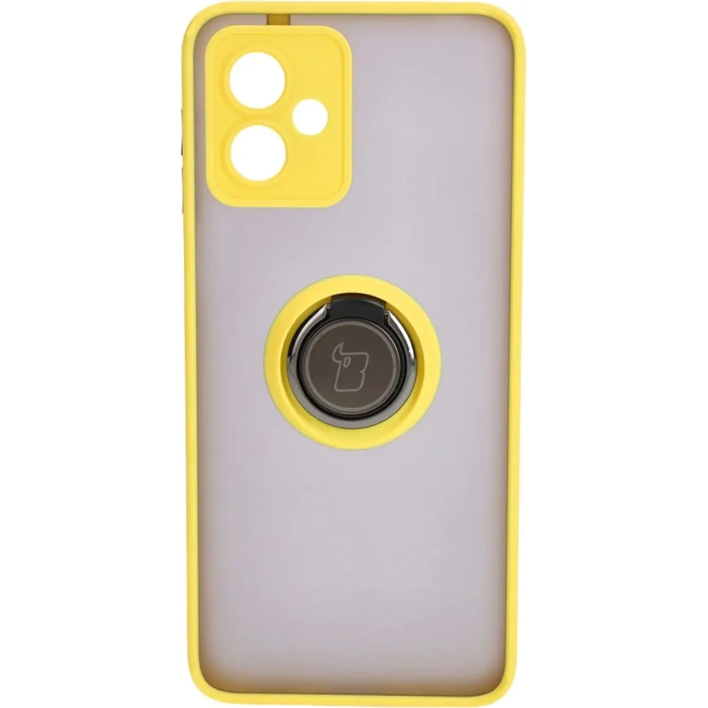 Etui z uchwytem na palec Bizon Case Hybrid Ring do Motorola Moto G14 przydymione z żółtą ramką