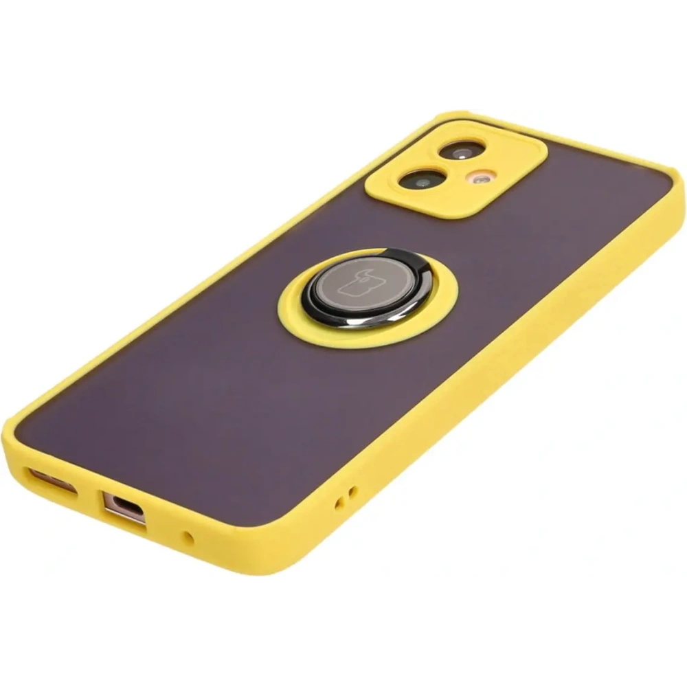 Etui z uchwytem na palec Bizon Case Hybrid Ring do Motorola Moto G14 przydymione z żółtą ramką