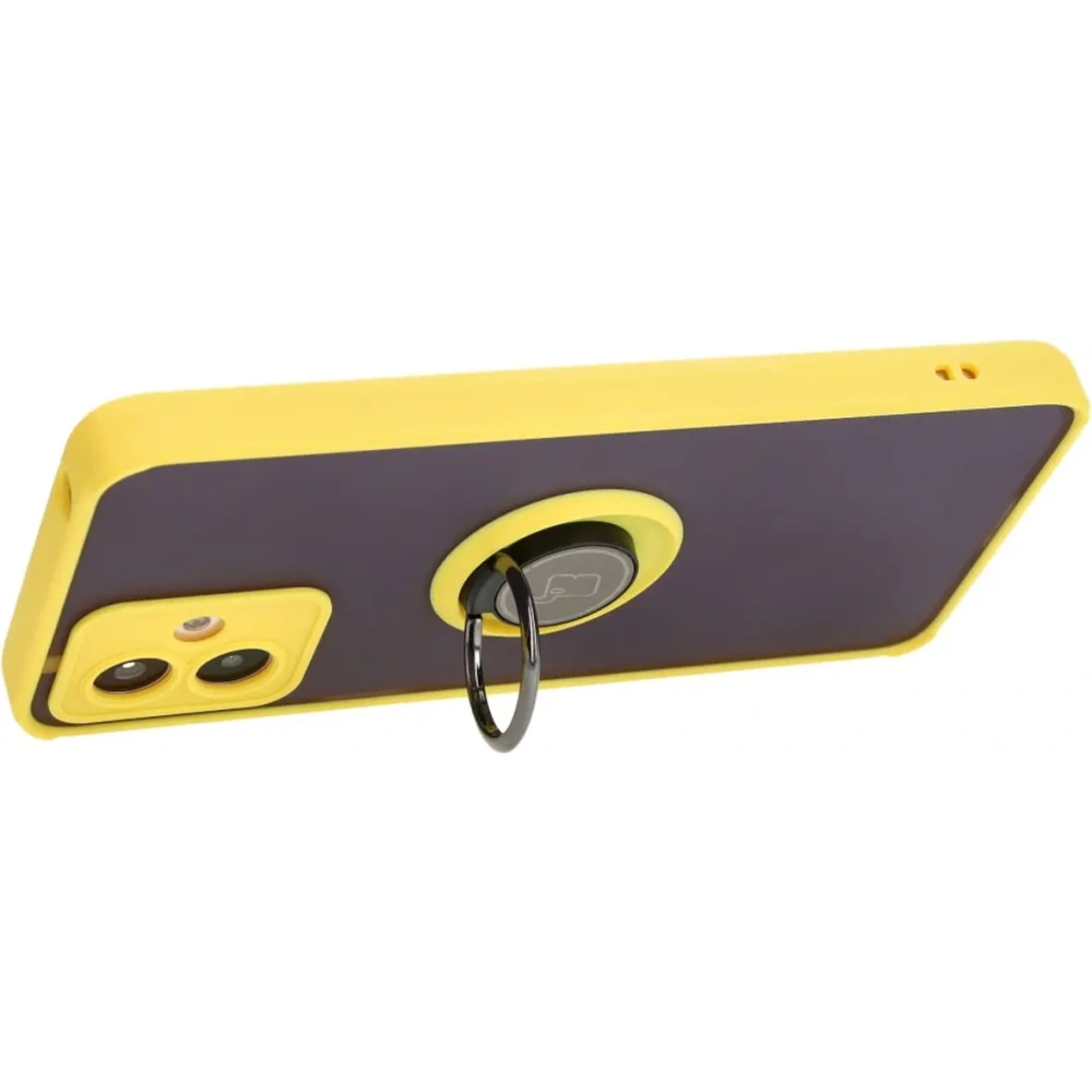 Etui z uchwytem na palec Bizon Case Hybrid Ring do Motorola Moto G14 przydymione z żółtą ramką
