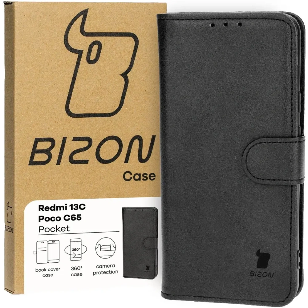 Etui z klapką Bizon Case Pocket do Xiaomi Redmi 13C / Xiaomi Poco C65 czarne