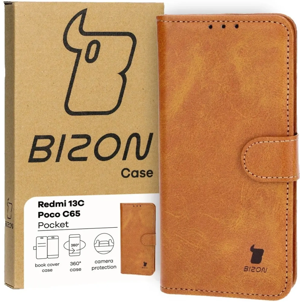 Etui z klapką Bizon Case Pocket do Xiaomi Redmi 13C / Xiaomi Poco C65 brązowe