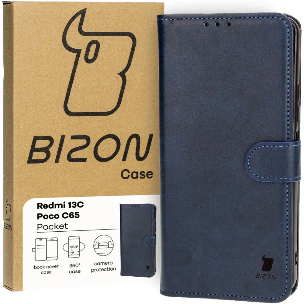 Etui z klapką Bizon Case Pocket do Xiaomi Redmi 13C / Xiaomi Poco C65 granatowe
