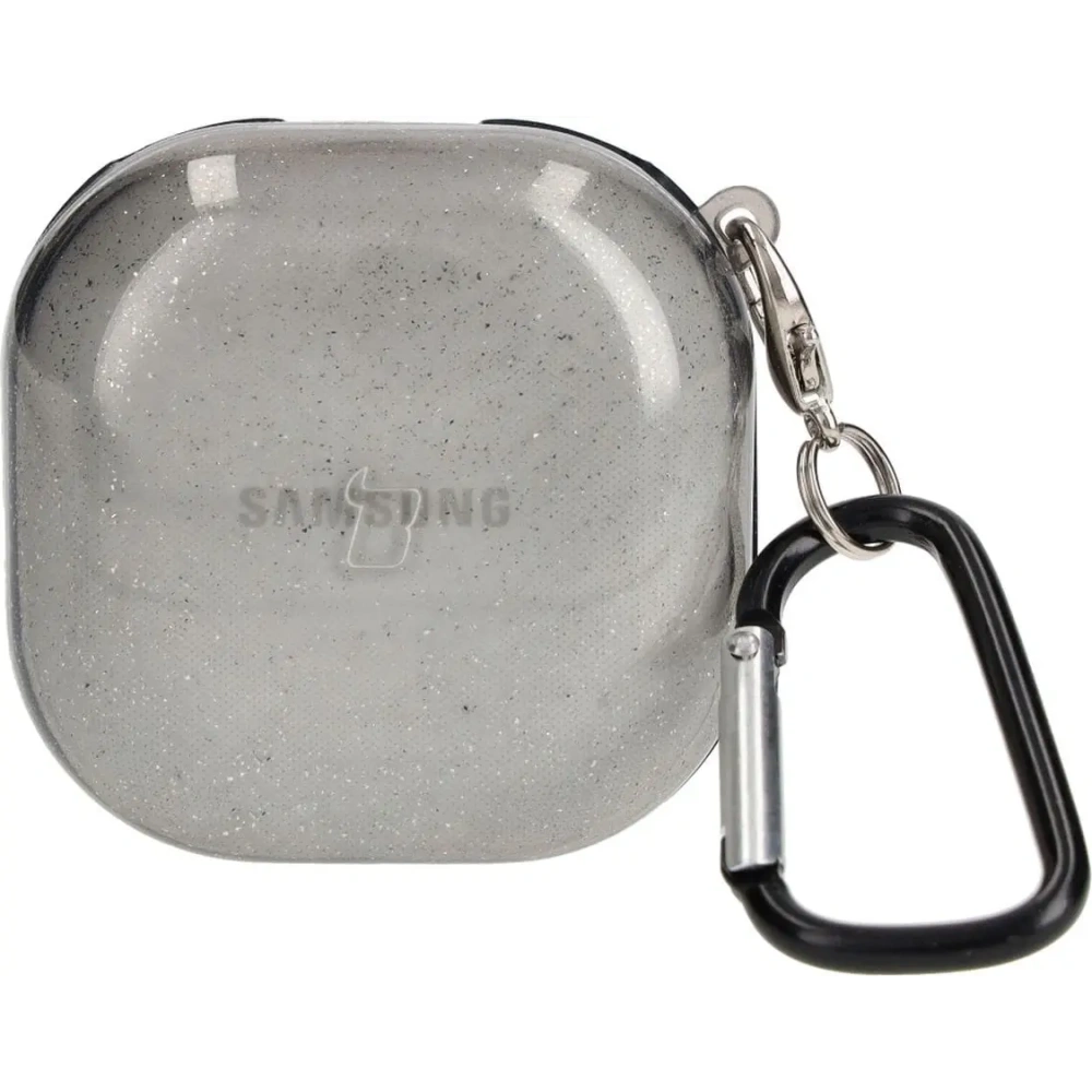 Etui Bizon Case Headphone Clear do Samsung Galaxy Buds Live / Pro / Buds2 / Buds2 Pro / Buds FE czarno-brokatowe