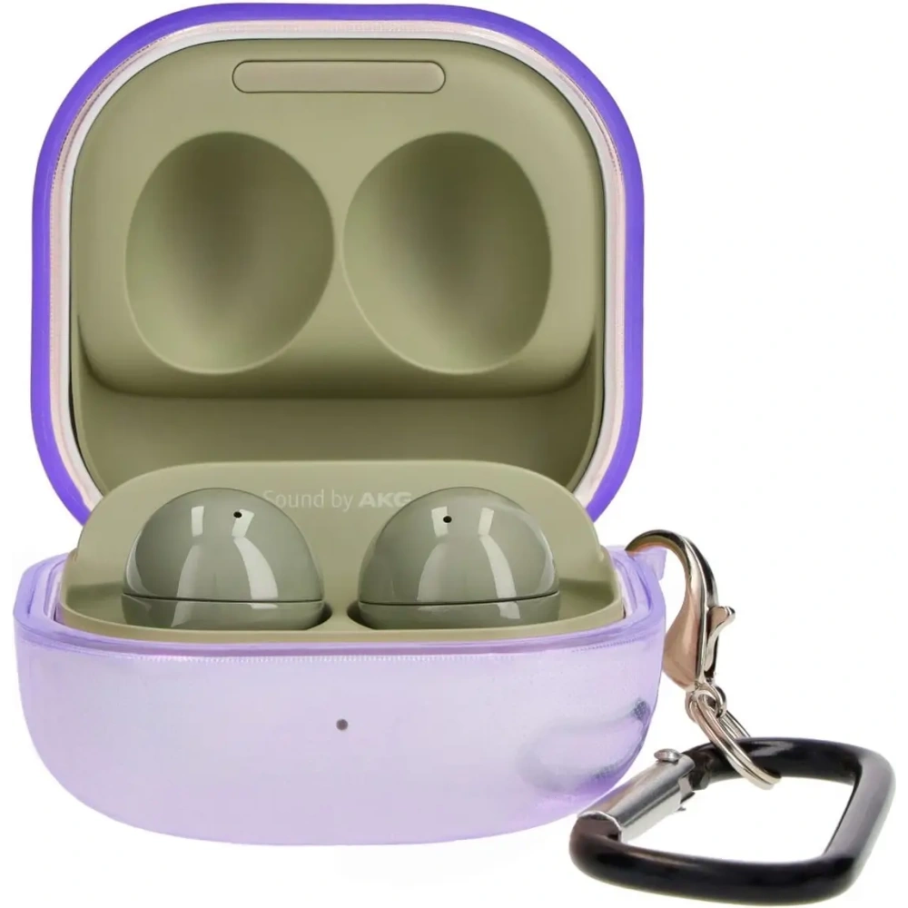 Etui Bizon Case Headphone Clear do Samsung Galaxy Buds Live / Pro / Buds2 / Buds2 Pro / Buds FE przezroczysto-fioletowe