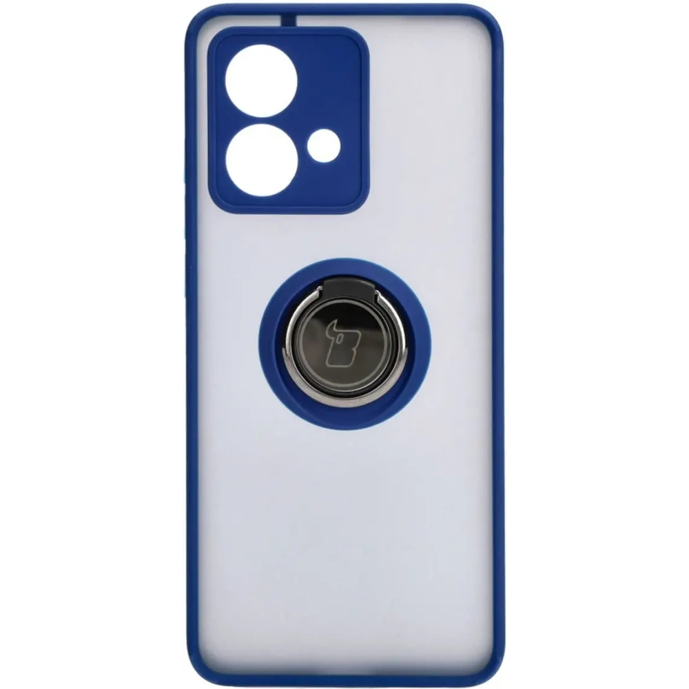Etui z uchwytem na palec Bizon Case Hybrid Ring do Motorola Edge 40 Neo przydymione z granatową ramką
