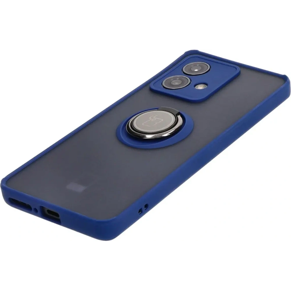 Etui z uchwytem na palec Bizon Case Hybrid Ring do Motorola Edge 40 Neo przydymione z granatową ramką
