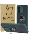 Etui s úchopem na prst Bizon Case Hybrid Ring pro Motorola Edge 40 Neo kouřové s tmavě zeleným rámem