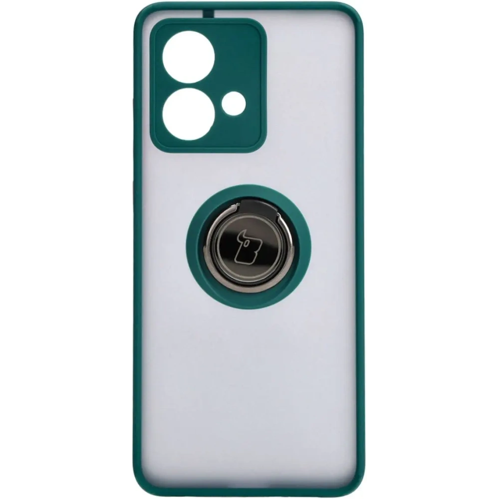Etui z uchwytem na palec Bizon Case Hybrid Ring do Motorola Edge 40 Neo przydymione z ciemnozieloną ramką