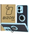 Etui s úchytem na prst Bizon Case Hybrid Ring pro Motorola Edge 40 Neo kouřové s světle modrým rámečkem