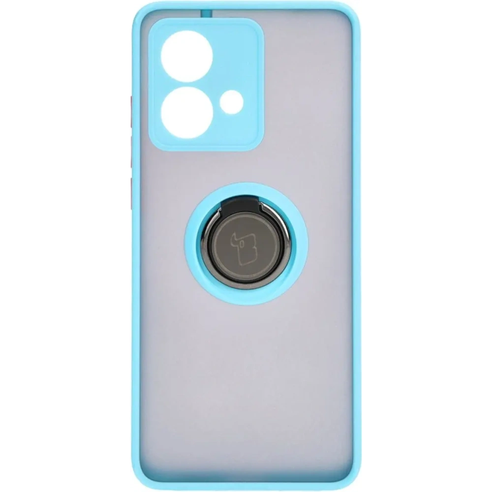 Etui z uchwytem na palec Bizon Case Hybrid Ring do Motorola Edge 40 Neo przydymione z jasnoniebieską ramką