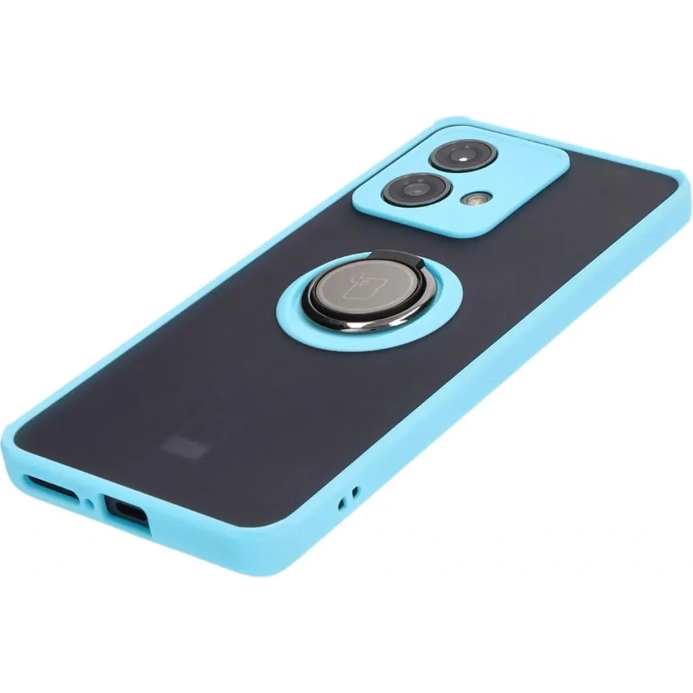 Etui z uchwytem na palec Bizon Case Hybrid Ring do Motorola Edge 40 Neo przydymione z jasnoniebieską ramką
