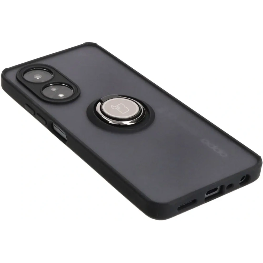 Etui z uchwytem na palec Bizon Case Hybrid Ring do Oppo A58 4G przydymione z czarną ramką