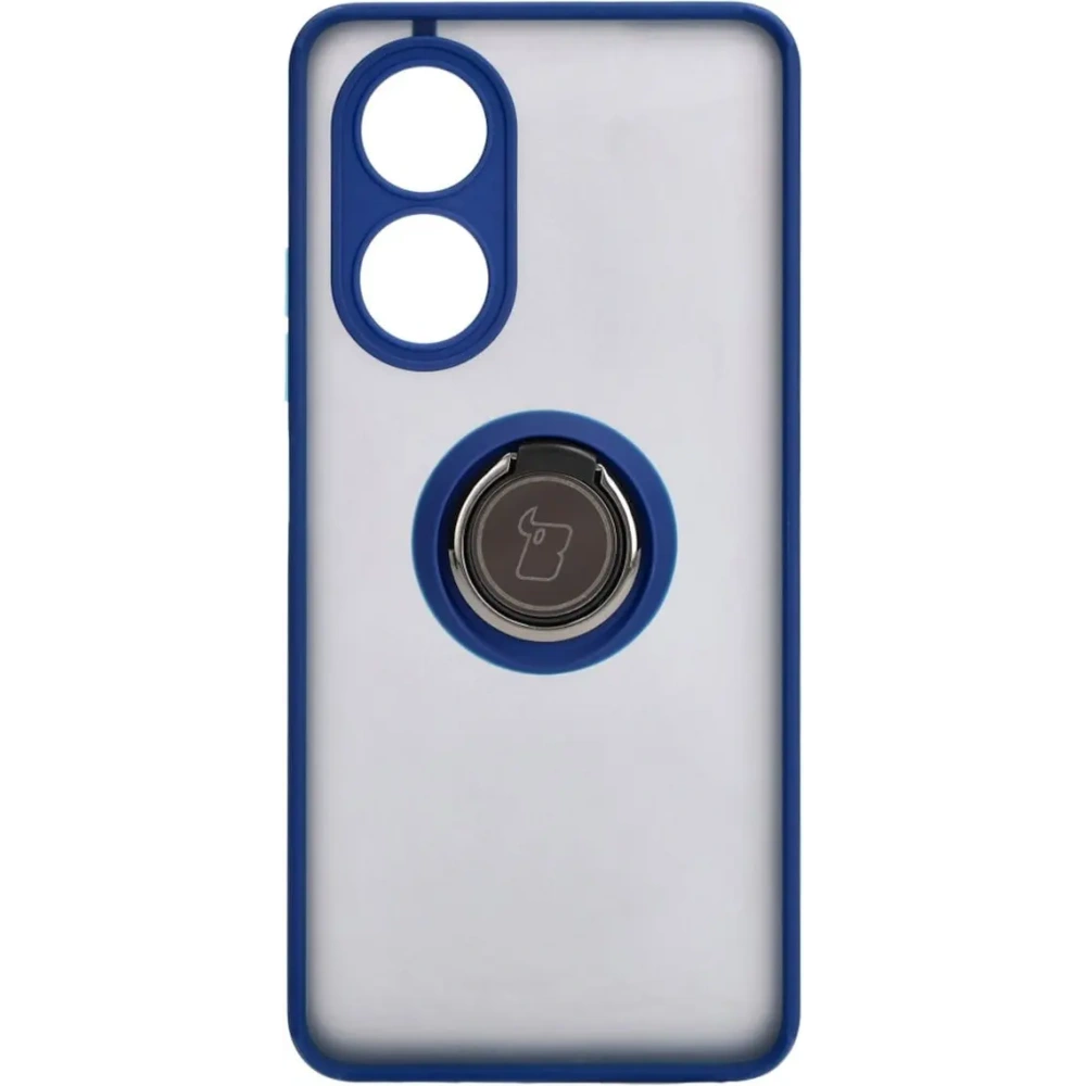 Etui z uchwytem na palec Bizon Case Hybrid Ring do Oppo A58 4G przydymione z granatową ramką