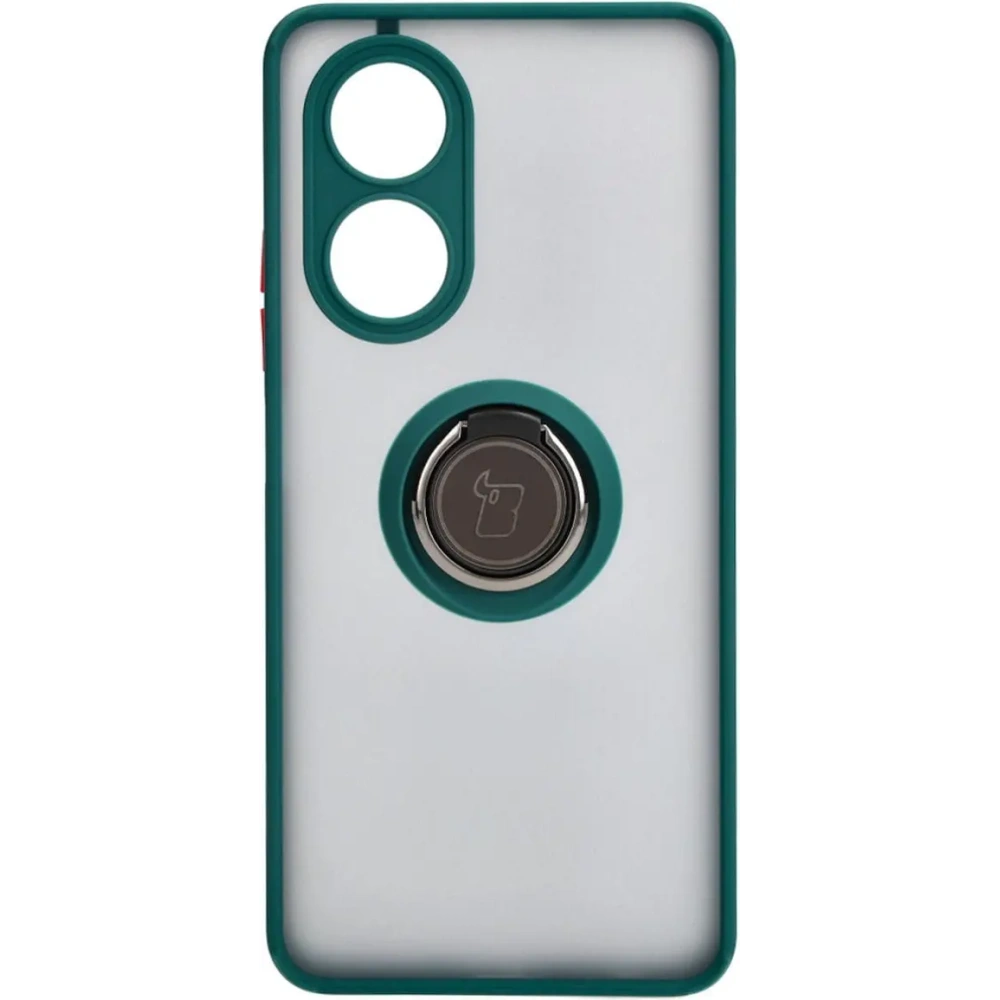 Etui z uchwytem na palec Bizon Case Hybrid Ring do Oppo A58 4G przydymione z ciemnozieloną ramką